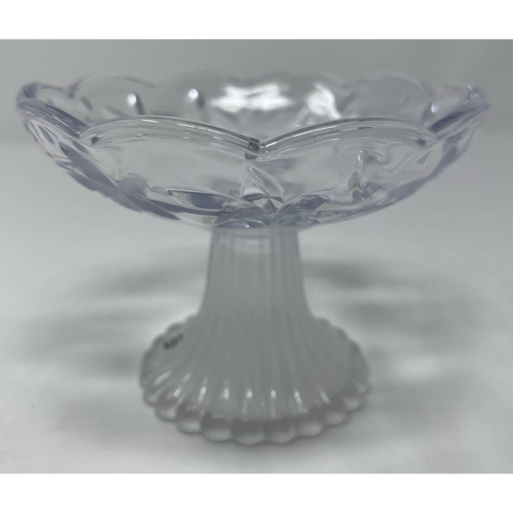 Floral Frosted / Clear Grape & Leaf Pedestal Dish 4 1/2"‎ Tall